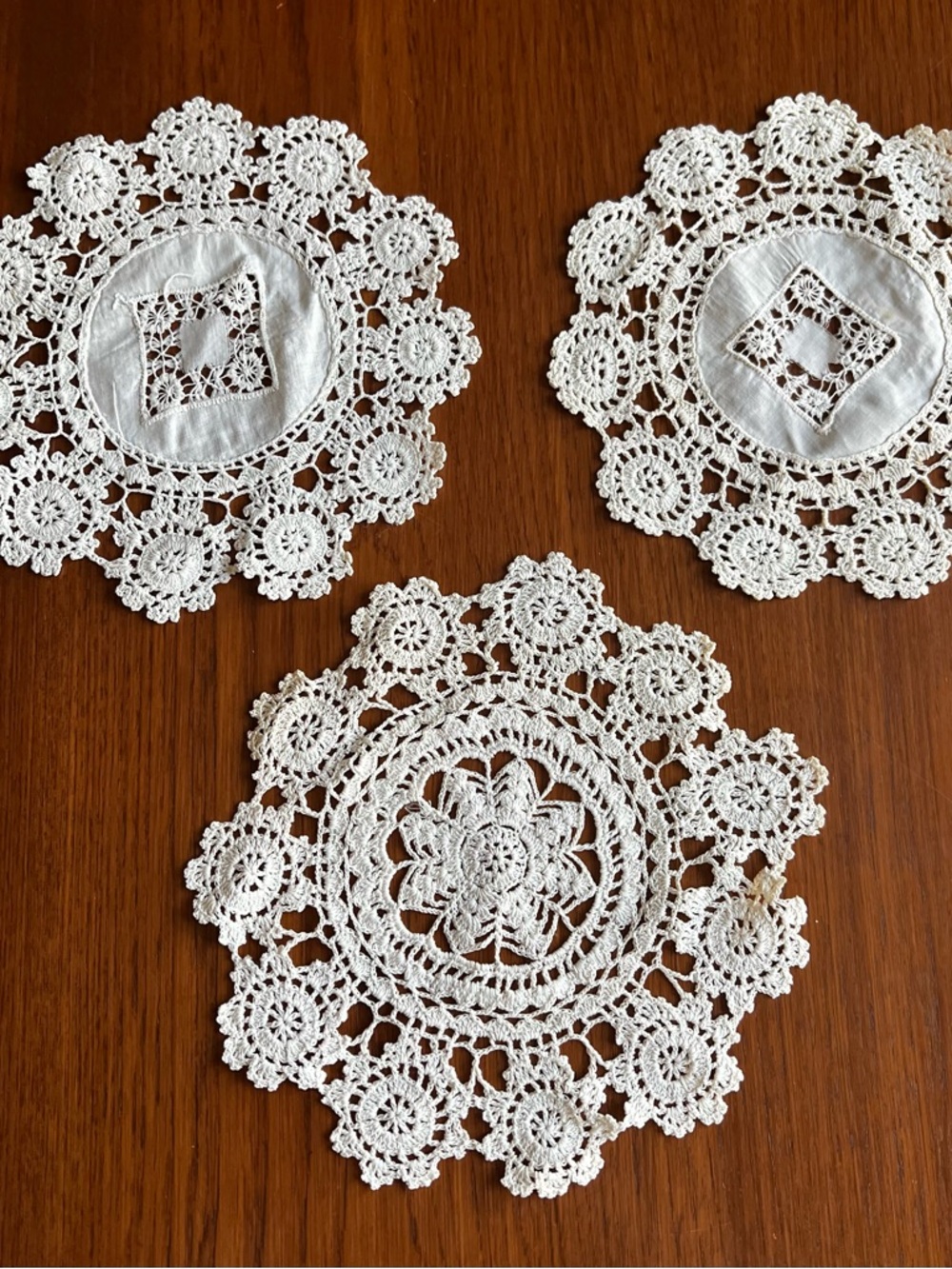 Source Unknown White Crochet Lace Doilies - Set of 3